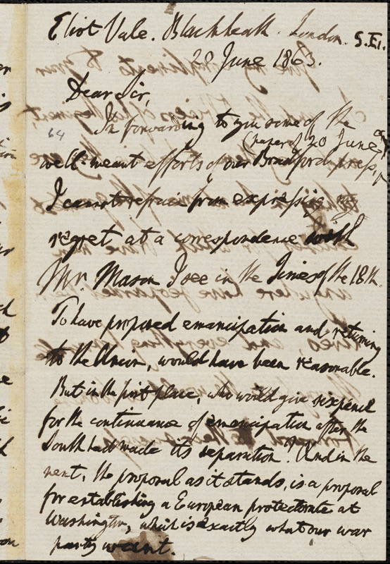 Letter to Thomas Thompson, Eliot Vale, Blackheath, London