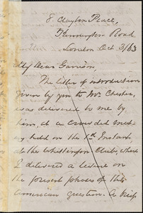 Letter from George Thompson, London, [England], to William Lloyd Garrison, [18]63 Oct[ober] 3