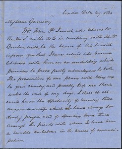 Letter from George Thompson, London, [England], to William Lloyd Garrison, 1863 Oct[ober] 29