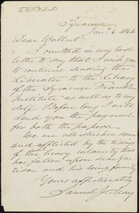 Letter from Samuel Joseph, Syracuse, [New York], to Roger Folger Wallcut, 1864 Jan[uar]y 6