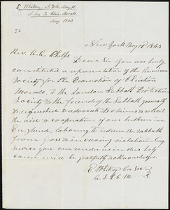 Letter from E. Whitney, [New York], to Amos Augustus Phelps, 1843 May 11