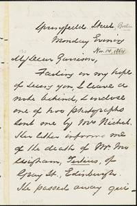 Letter from George Thompson, [Boston, Massachusetts], to William Lloyd Garrison, [1864 November 14]