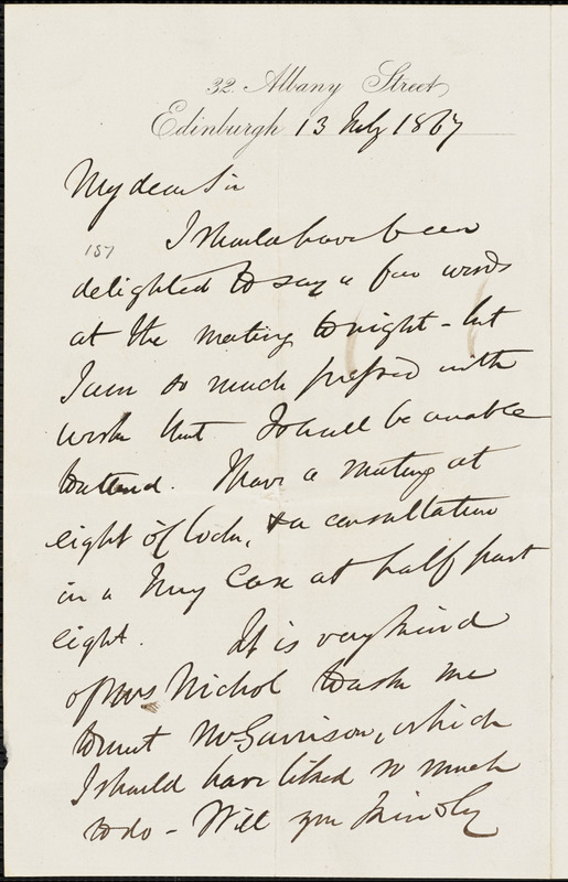 Letter from V. Garment, Edinburgh, [Scotland], to Andrew Nybe, 1867 ...