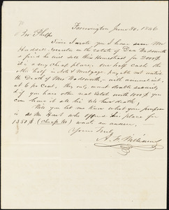 Letter from A.F. Williams, Farmington, [Connecticut], to Amos Augustus Phelps, 1846 June 30th