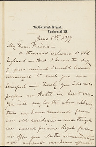 Letter from Henry Vincent, London, [England], to Francis Jackson Garrison, 1877 June 5th