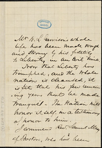 Letter from Henry Ward Beecher and Roswell Dwight Hitchcock, Brooklyn, [New York], to William Lloyd Garrison, 1867 Ap[ri]l 16