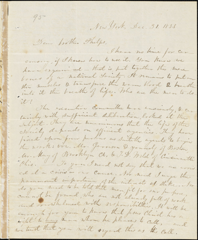 Letter From Elizur Wright, New York, To Amos Augustus Phelps, 1833 Dec ...