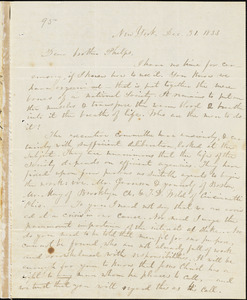 Letter from Elizur Wright, New York, to Amos Augustus Phelps, 1833 Dec[ember] 31