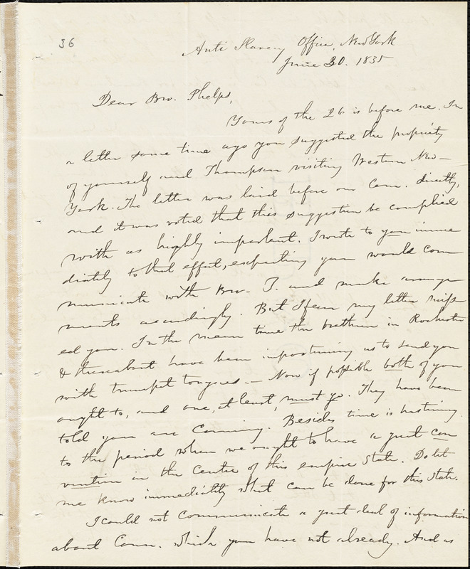 Letter from Elizur Wright, New York, to Amos Augustus Phelps, 1835 June ...