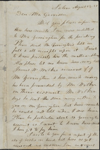 Letter from Sojourner Truth, Salem, [Ohio], to William Lloyd Garrison, [18]51 August 28