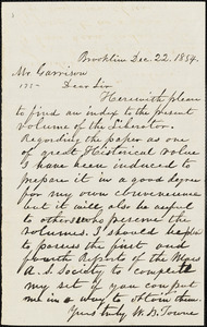 Letter from William Blanchard Towne, Brookline, [Massachusetts], to William Lloyd Garrison, 1854 Dec[ember] 22
