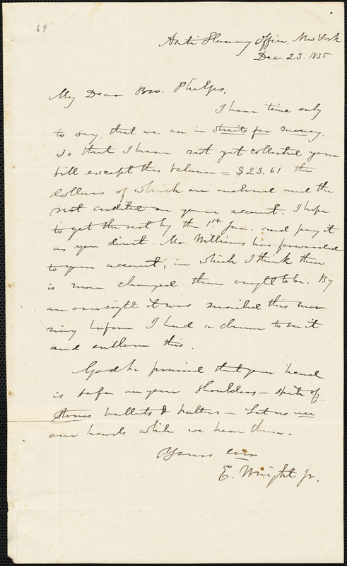 Letter From Elizur Wright, New York, To Amos Augustus Phelps, 1835 Dec ...