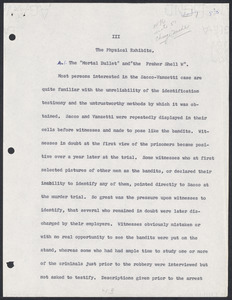 Herbert Brutus Ehrmann Papers, 1906-1970. Sacco-Vanzetti.  1962 MS entitled The Case That Will Not Die. Box 4, Folder 8, Harvard Law School Library, Historical & Special Collections