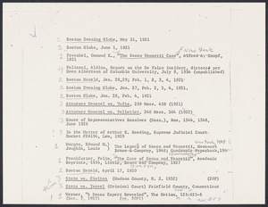 Herbert Brutus Ehrmann Papers, 1906-1970. Sacco-Vanzetti. Schedules. Box 4, Folder 12, Harvard Law School Library, Historical & Special Collections