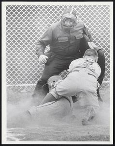 Catcher Don Frost Allston John O'Connell scoring 5th inning