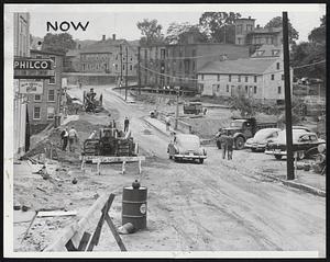 Today hundreds of tons of fill had been used to repair bridge abutments and restore communications and traffic in the hard-hit town. This is typical of reconstruction work in New England communities.