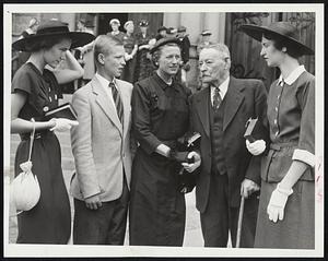 Tobin Anniversary Mass – More than 1,000 persons attended a first anniversary mass at Mission Church, Roxbury, today for former Secretary of Labor Tobin, Shown outside the church are, left to right, his daughter, Carol; his son, Maurice Jr.; Mrs. Tobin; his uncle Timothy Daly, and his daughter, Helen Louise.