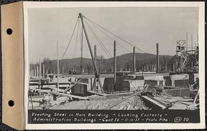 Contract No. 56, Administration Buildings, Main Dam, Belchertown, erecting steel in main building, looking easterly, Belchertown, Mass., Nov. 10, 1937