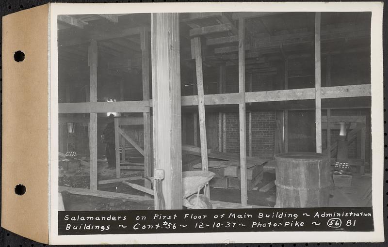 Contract No. 56, Administration Buildings, Main Dam, Belchertown, salamanders on first floor of main building, Belchertown, Mass., Dec. 10, 1937