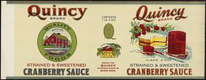 Quincy Brand Strained & Sweetened Cranberry Sauce Can Label