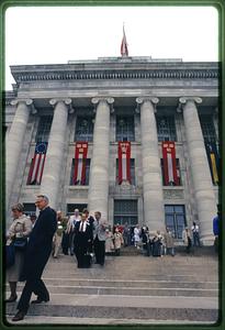 Cambridge, MA (circa 1985): VIP's exit Widener Library at Harvard U.