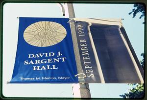 Boston 1999: Sign for Suffolk University's David Sargent Hall