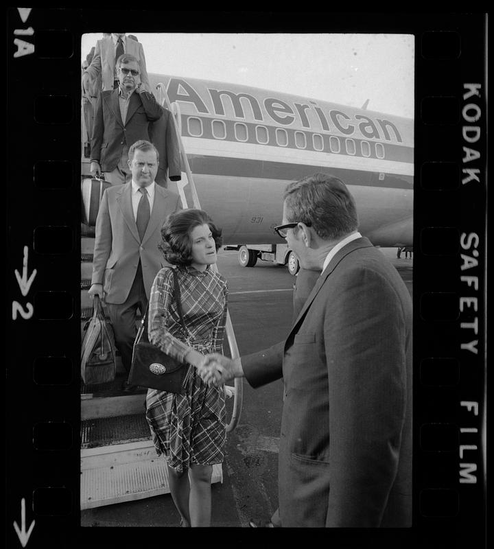 Luci Johnson Nugent, daughter of LBJ, arrives at Logan Airport, East Boston