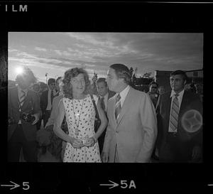 Eunice and Sargent Shriver arrive at Logan Airport, East Boston