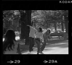 Playing Frisbee on Commonwealth Avenue mall, Boston