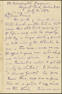 Letter from Henry Vincent, Regents Park, London, [England], to Willaim Lloyd Garrison, 1872 July 31