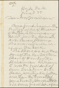 Letter from Theodore Dwight Weld, Hyde Park, [Boston, Massachusetts], to Francis Jackson Garrison, [18]75 June 5