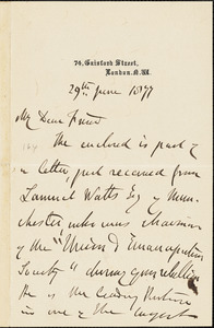 Letter from Henry Vincent and Samuel Watts, London, [England], to William Lloyd Garrison, 1877 June 29th