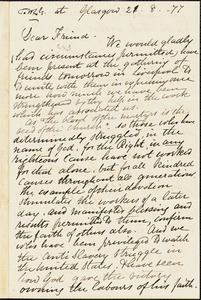 Letter from Eliza Wingham and Jane Wingham, Glasgow, [Scotland], to William Lloyd Garrison, [18]77 [August] 21