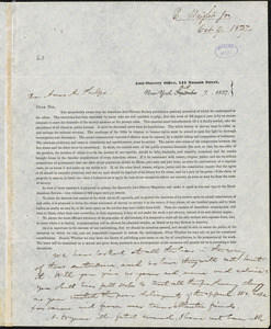 Letter from Elizur Wright, New York, to Amos Augustus Phelps, 1837 Oct[ober] 9