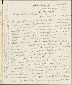 Letter from Elizur Wright, New York, to Amos Augustus Phelps, 1837 Oct[ober] 20
