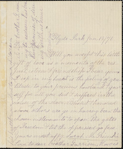 Letter from Sarah Moore Grimkè, Hyde Park, [Massachusetts], to Helen Eliza Garrison, 1871 Jan[uary] 12