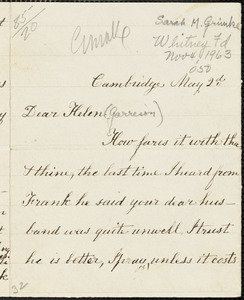 Letter from Sarah Moore Grimkè, Cambridge, [Massachusetts], to Helen Eliza Garrison, [187?] May 2nd