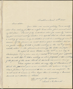 Letter from Angelina Emily Grimkè, Brookline, [Massachusetts], to Elizabeth J. Davis, 1838 March 18