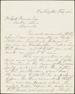 Letter from Henry Wilson, Washington, [District of Columbia], to William Lloyd Garrison, [18]64 Feb[ruar]y 11