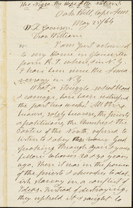 Letter from Henry Clarke Wright, Oak Hill, [Gloucester,] Cape Ann, [Massachusetts], to William Lloyd Garrison, [18]64 May 25