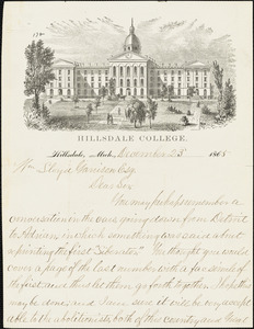 Letter from H.E. Whipple, Hillsdale, Mich[igan], to William Lloyd Garrison, 1865 December 23d