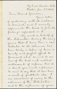 Letter from Charles King Whipple, Boston, [Massachusetts], to William Lloyd Garrison, 1866 Jan[uary] 2d