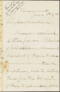 Letter from Theodore Dwight Weld, Fairmount, [Hyde Park, Boston, Massachusetts], to William Lloyd Garrison, [18]68 Jan[uary] 19th