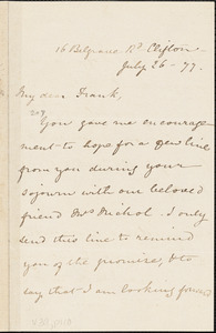 Letter from Mary Anne Estlin, Clifton, [England], to Francis Jackson Garrison, 1877 July 26