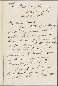 Letter from William Robson, Bristol, [England], to Francis Jackson Garrison, Aug[us]t 6, 1877