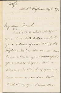 Letter from Mary Anne Estlin, Clifton, [England], to Francis Jackson Garrison, 1877 Aug[ust] 6