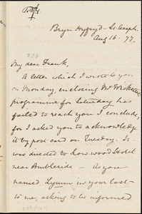 Letter from Mary Anne Estlin, St. Asaph, [Wales], to Francis Jackson Garrison, 1877 Aug[ust] 16