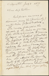 Letter from F.J. Thompson, Bridgewater, [England], to Mary Anne Estlin, 1877 January 8