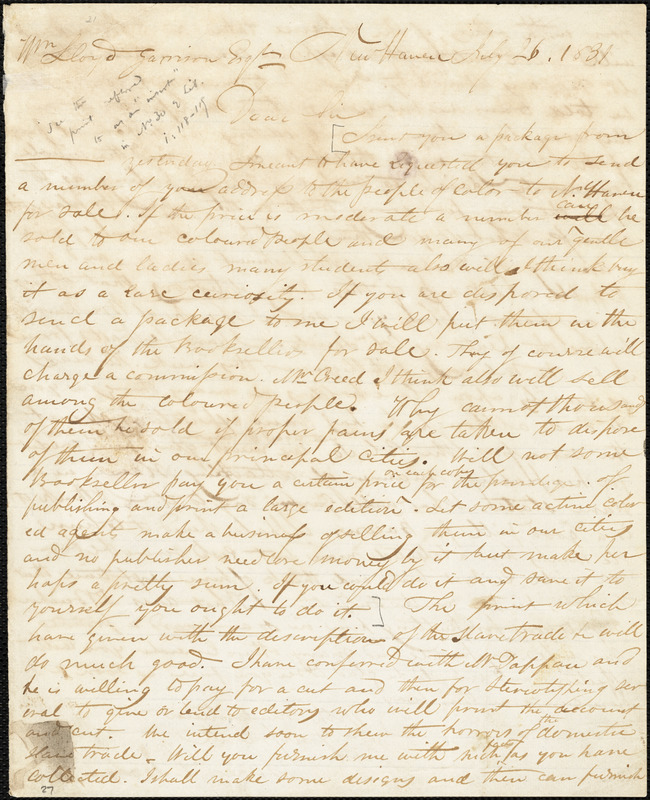 Letter from Simeon Smith Jocelyn, New Haven, [Connecticut], to William Lloyd Garrison, 1831 July 26