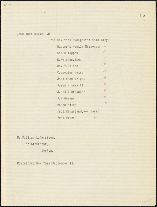 Letter from Arthur Tappan, New York, [New York], to William Lloyd Garrison, 1831 Sept[ember] 12